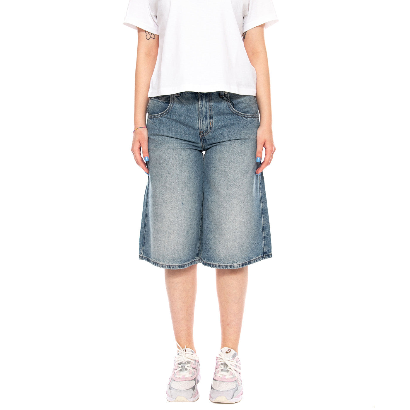 SUPER BAGGY JORTS DENIM JEANS - Bermuda Denim Jeans Donna Blu 005DT 0002 LEVIS 
