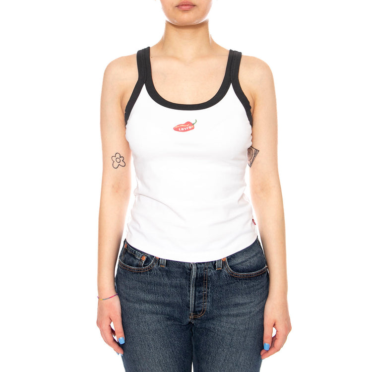 GR ESSENTIAL TANK - SPICY PEPPER W GLITTER BRIGHT WHITE / PIRATE BLACK - Canotta Donna Bianca 005H9 0011 LEVIS 