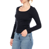 Essential Langarmshirt mit Rundhalsausschnitt – Strahlend weißes Rippstrick-Design – Schwarzes Damen-Langarmshirt mit Rundhalsausschnitt von LEVIS