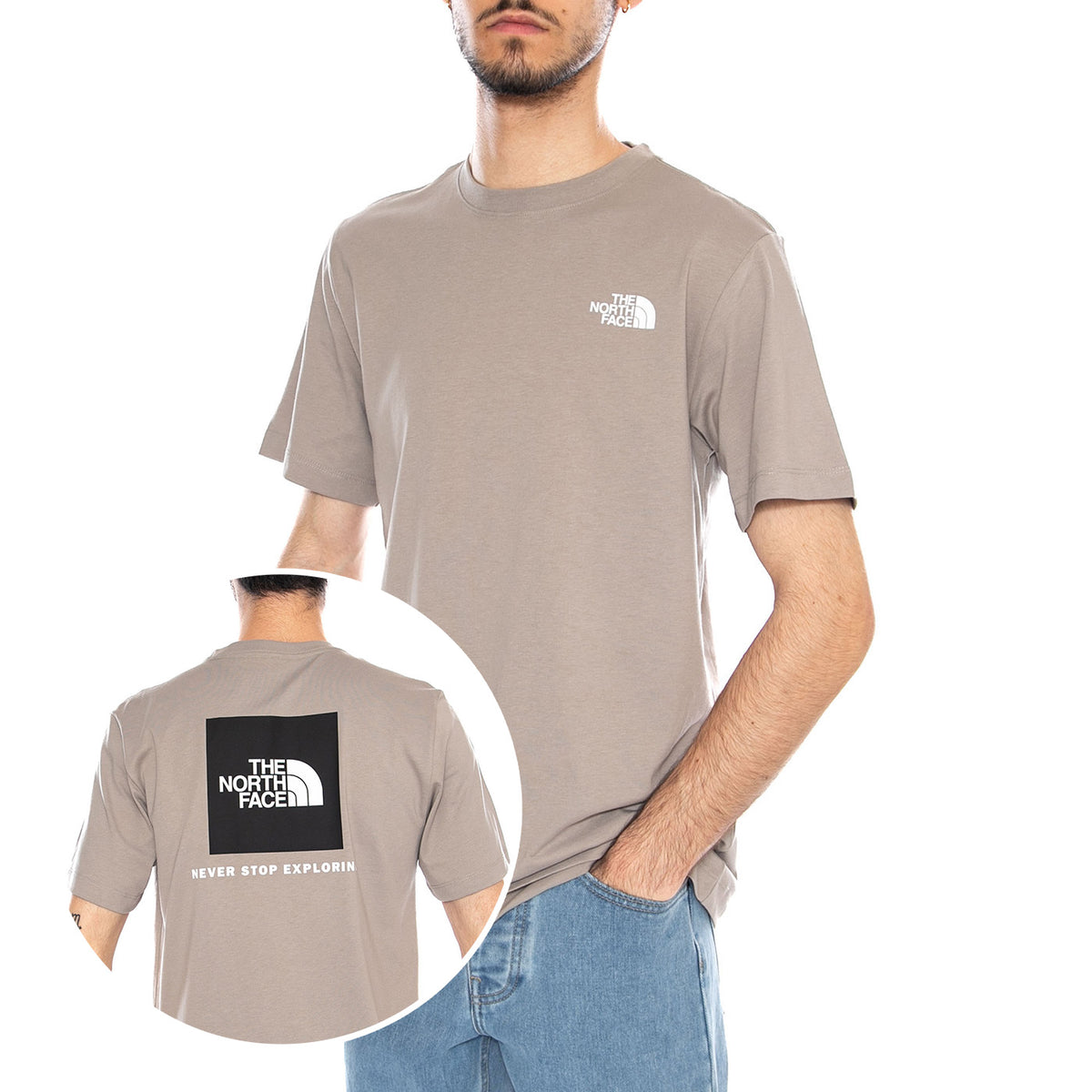 M Evo Box NSE Reg SS Stone Stab - Maglietta Girocollo Uomo Grigia NF0A8B6K 2MB1 THE NORTH FACE 