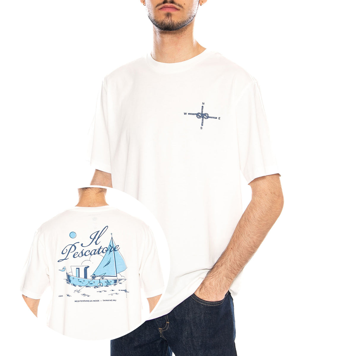 Pescatore Zach Tee White - Maglietta Girocollo Uomo Bianca MTS00507 WHT THINKING MU 