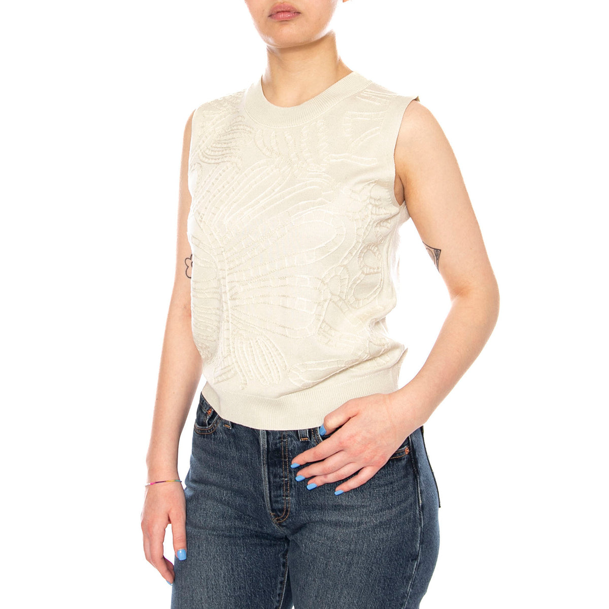 TOP PUNTO BORDADO BLANCO ECRU - Canotta Top Donna Ecru 61W/10700 ECR WILD PONY 