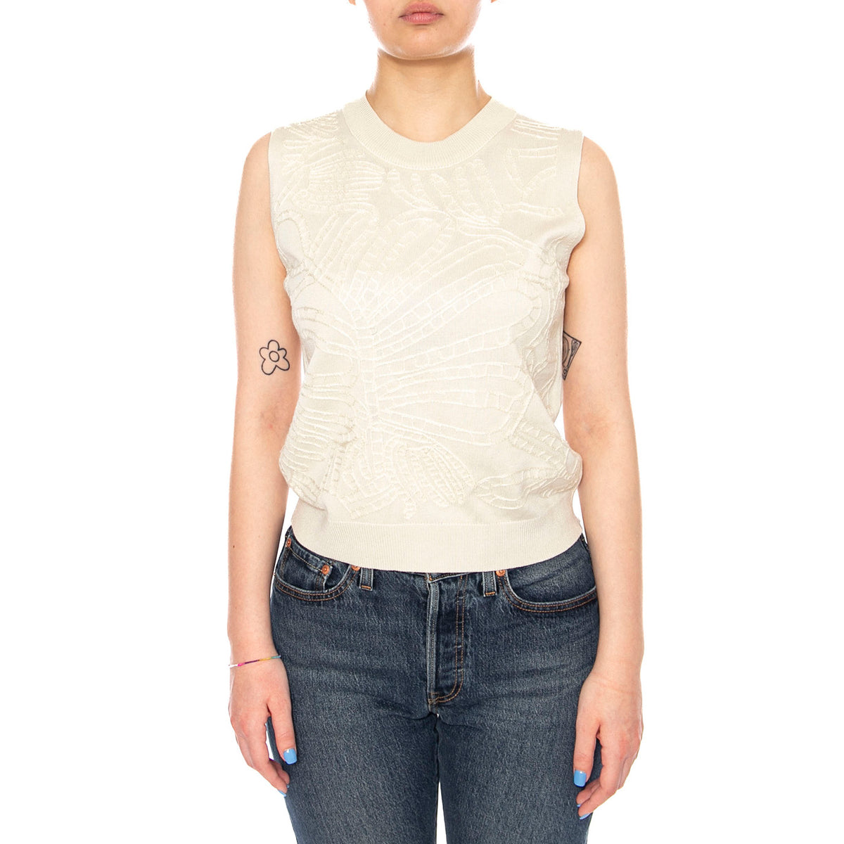 TOP PUNTO BORDADO BLANCO ECRU - Canotta Top Donna Ecru 61W/10700 ECR WILD PONY 
