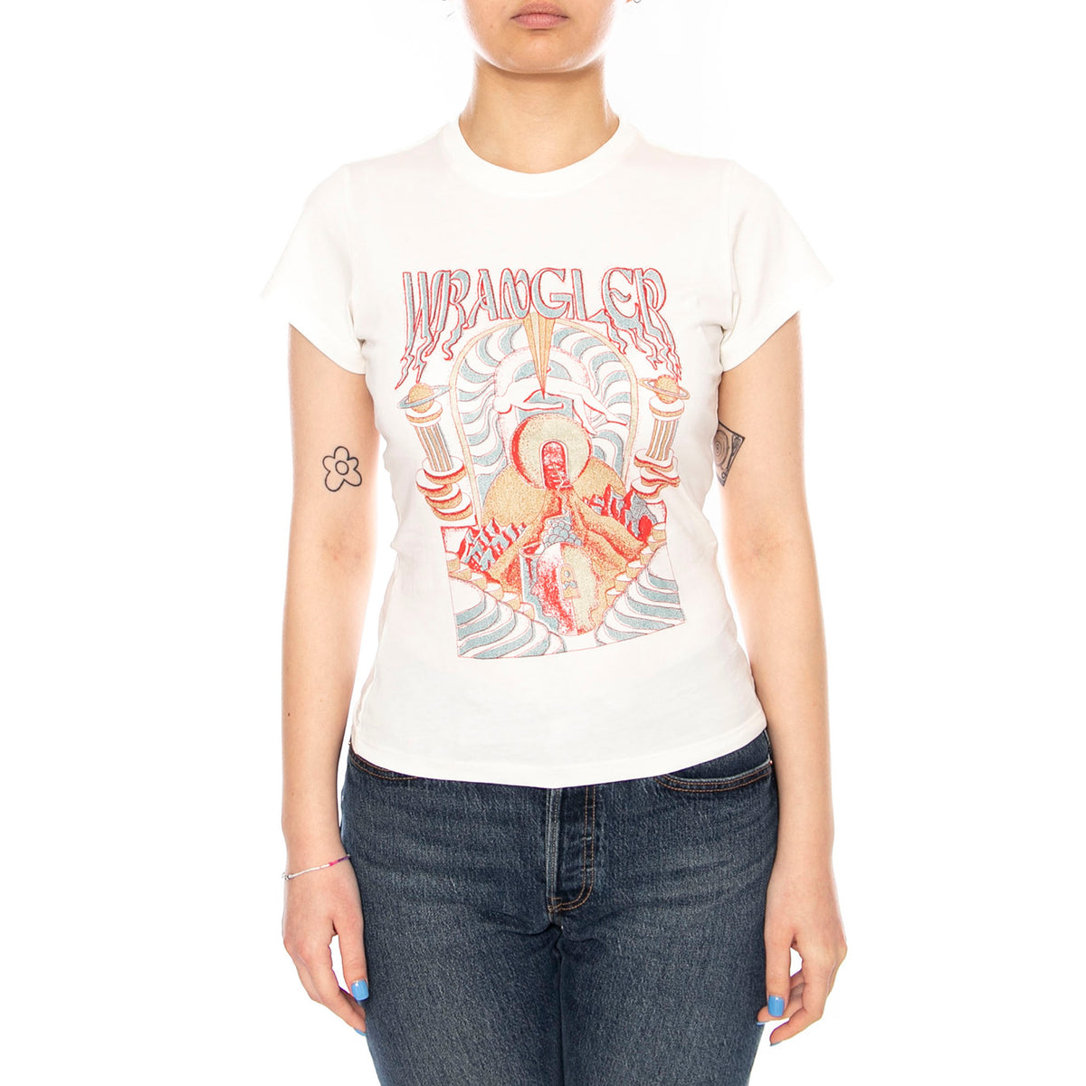 SHRUNKEN BAND TEE WORN WHITE - Maglietta Girocollo Donna Bianca 112378024 WHT WRANGLER 
