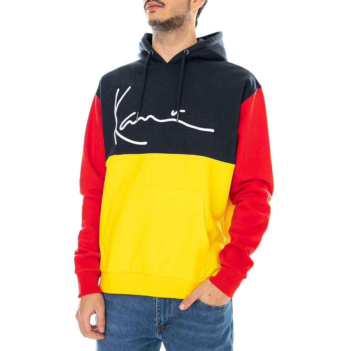 Signature Block Teddy - Felpa con Cappuccio Uomo Gialla / Blu / Rossa / Multicolore KRCKM213-086-1 . KARL KANI 