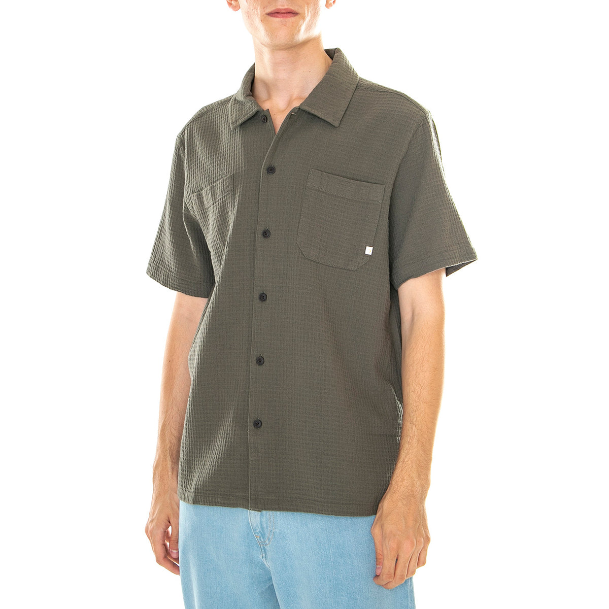 M' Fitzgerald Relaxed Fit Texture Shirt S/S - Camicia Maniche Corte Uomo Verde F4WSD040-310 . FARAH 