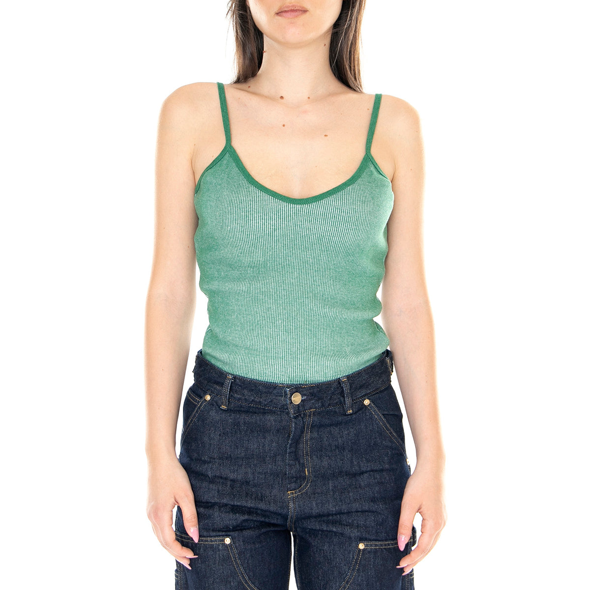 W' Eva Cropped Tank Palm Leaf Multi - Canotta Donna Verde 234050140-PLF . OBEY 
