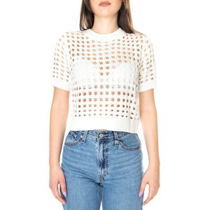W' Top de Punto Abierto de Manga Corta Blanco - Top Donna Bianco 31W/10272 . WILD PONY 