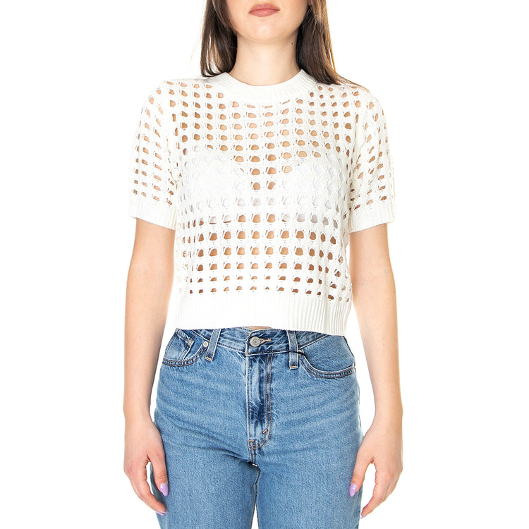 W' Top de Punto Abierto de Manga Corta Blanco - Top Donna Bianco 31W/10272 . WILD PONY 