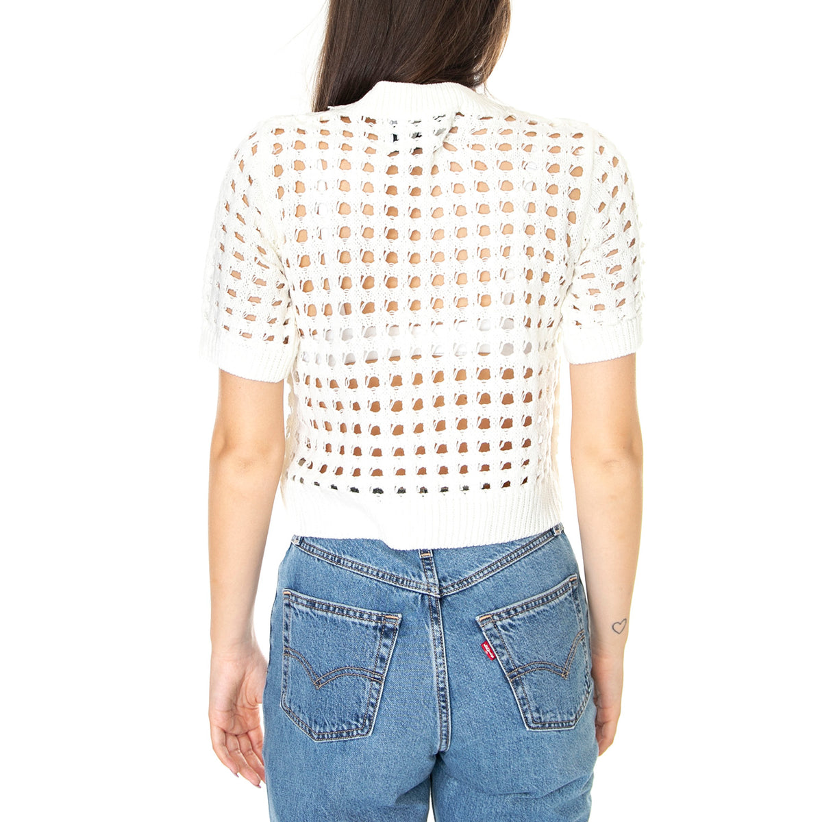 W' Top de Punto Abierto de Manga Corta Blanco - Top Donna Bianco 31W/10272 . WILD PONY 