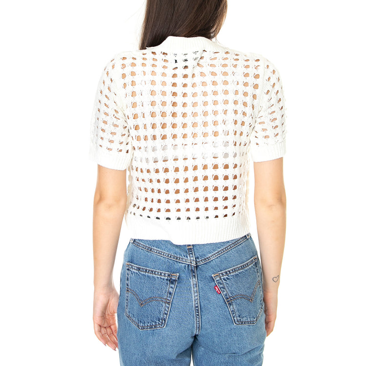 W' Top de Punto Abierto de Manga Corta Blanco - Top Donna Bianco 31W/10272 . WILD PONY 