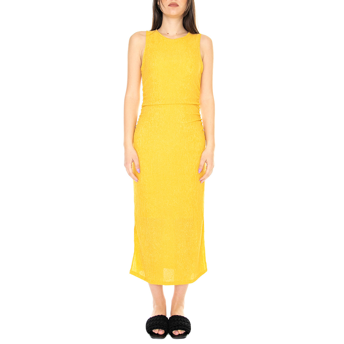 Vestido Midi en Tejido Arrugado Amarillo - Abito Donna Arancione 31W/11254 . WILD PONY 