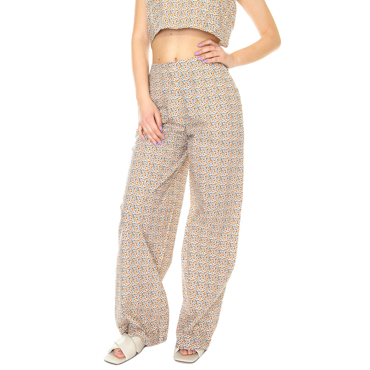 W' Pantalón Ancho con Estampado Floral - Pantaloni Donna Rosa / Multicolore 31W/41217 . WILD PONY 