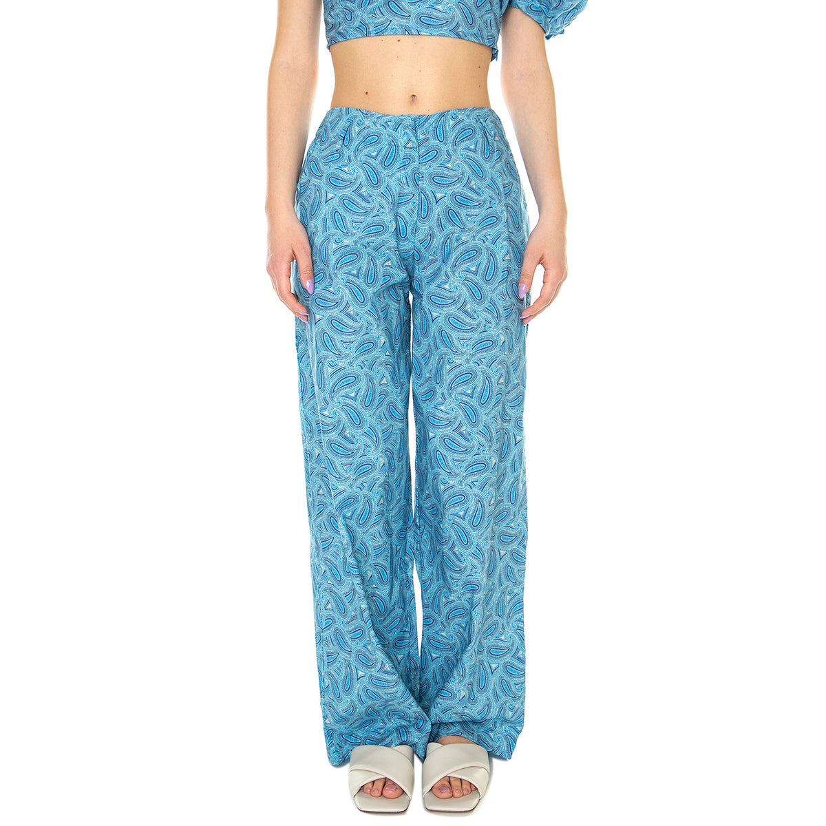 W' Pantalón Ancho con Estampado Paisley - Pantaloni Donna Blu / Multicolore 31W/41233 . WILD PONY 