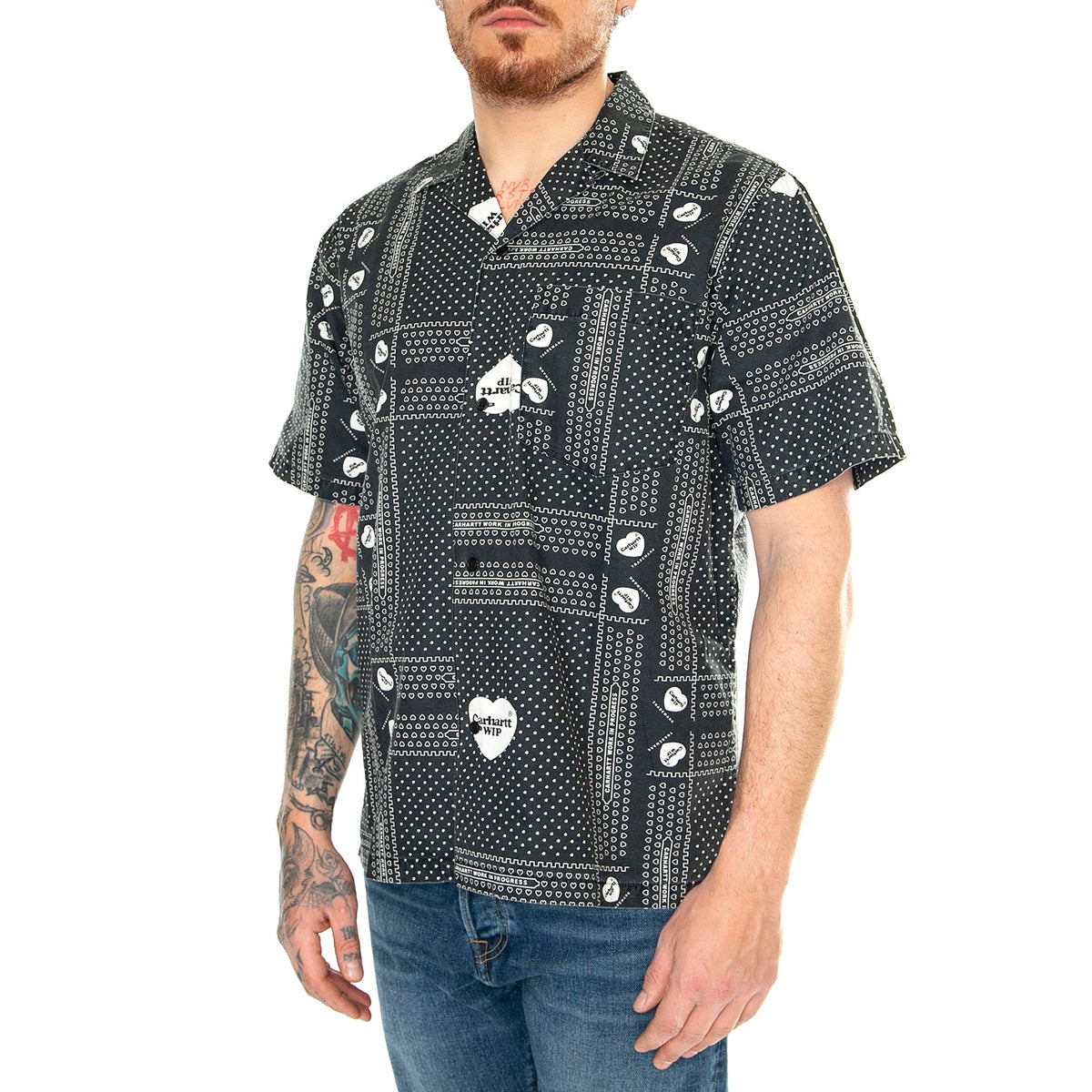 S/S Heart Bandana Shirt Heart Bandana Print, Black - Camicia Maniche Corte Uomo Multicolore I033075.24MXX . CARHARTT WIP 