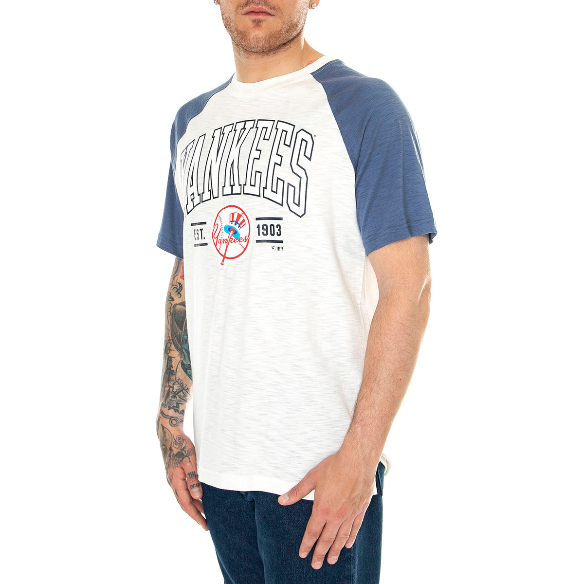 New York Yankees Fanatics Heritage Biblend SS Tee white/navy - Maglietta Girocollo Uomo Bianca 01KQ-07OR-N27-KR8 . FANATICS 