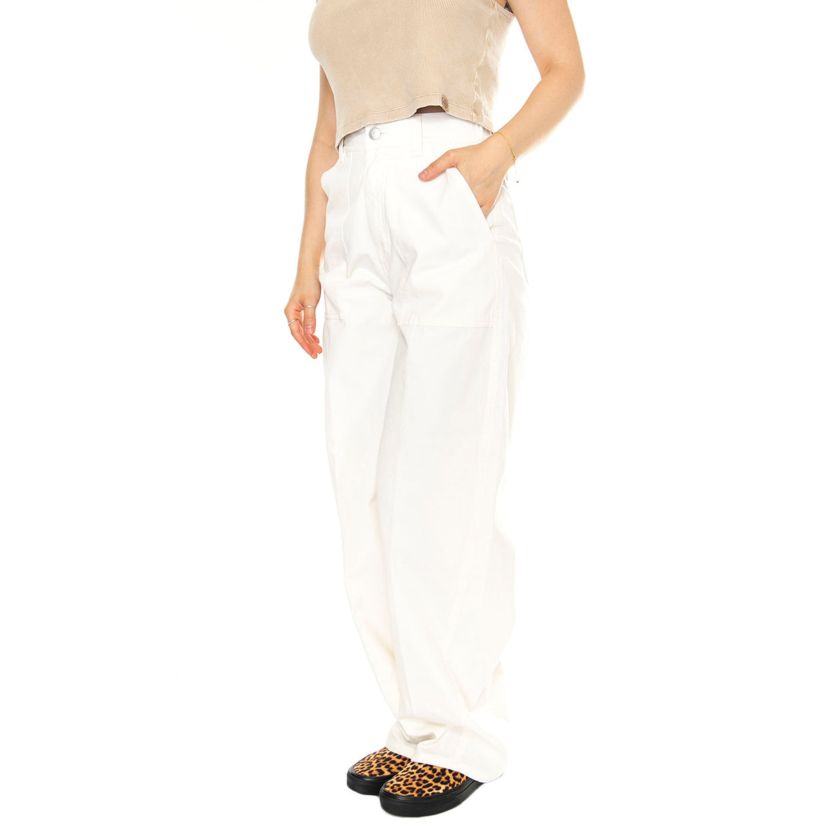 Obey Eugene Utility Pant Unbleached - Pantaloni Donna Bianchi 242020108-UBL . OBEY 