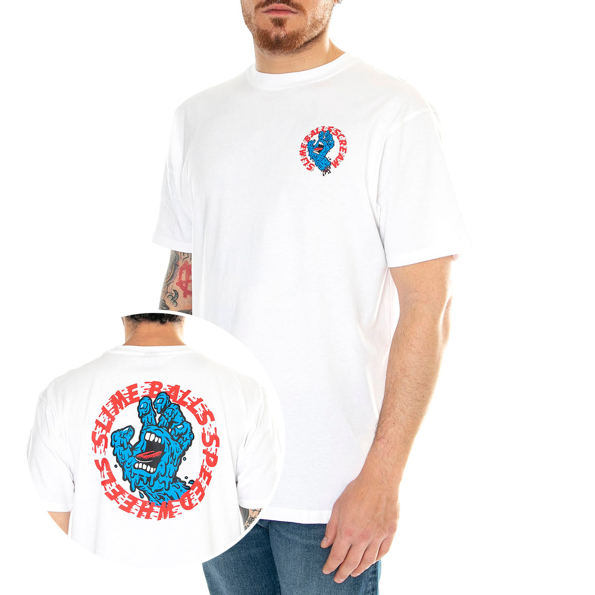 SB Hand White - Maglietta Girocollo Uomo Bianca SCA-TEE-11007 . SANTA CRUZ 