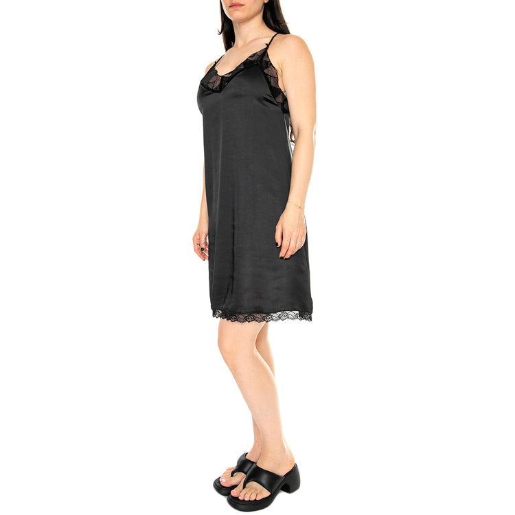 Vestido Corto Lencero Satinado Negro - Abito Donna Nero 41W/11244 . WILD PONY 
