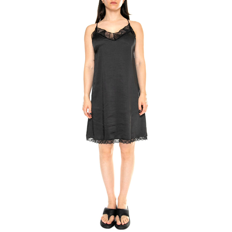 Vestido Corto Lencero Satinado Negro - Abito Donna Nero 41W/11244 . WILD PONY 