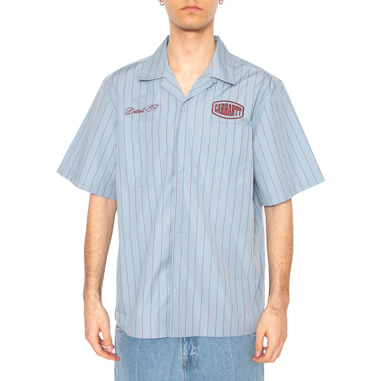 S/S Hendry Shirt Seaton Stripe, Frosted Blue / Mulberry - Camicia Maniche Corte Uomo Blu I034534.2SUXX . CARHARTT WIP 