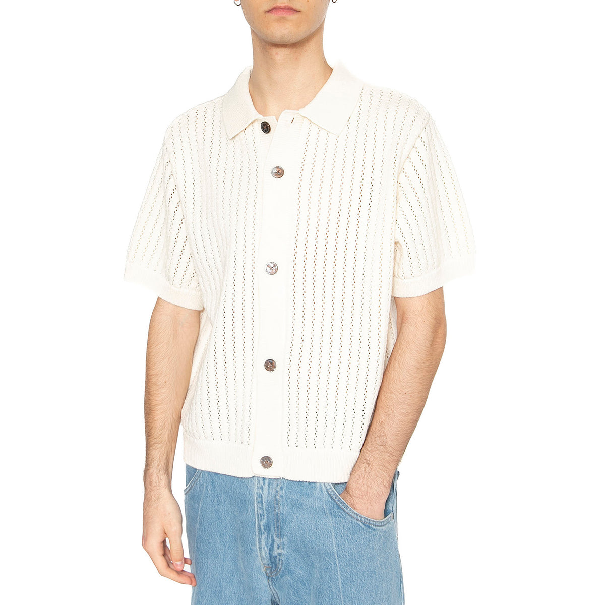 Dez Sweater Shirt Unblechaed - Camicia in Maglia Maniche Corte Uomo Beige 151000106-UBL . OBEY 