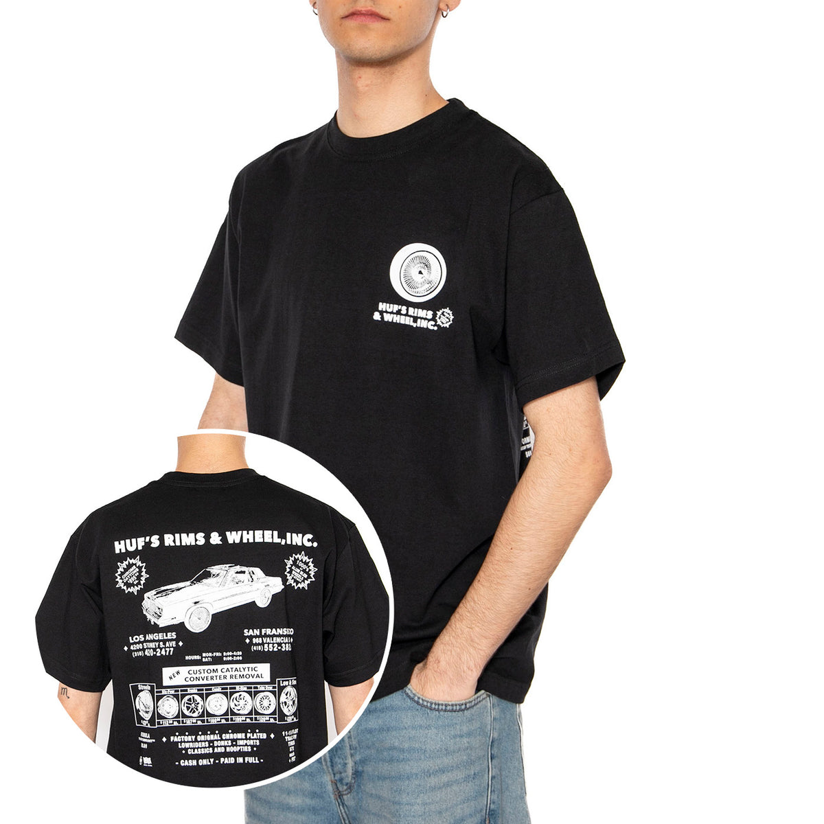 Rim & Wheel Inc S/S Tee - Maglietta Girocollo Uomo Nera TS02304-BLACK . HUF 