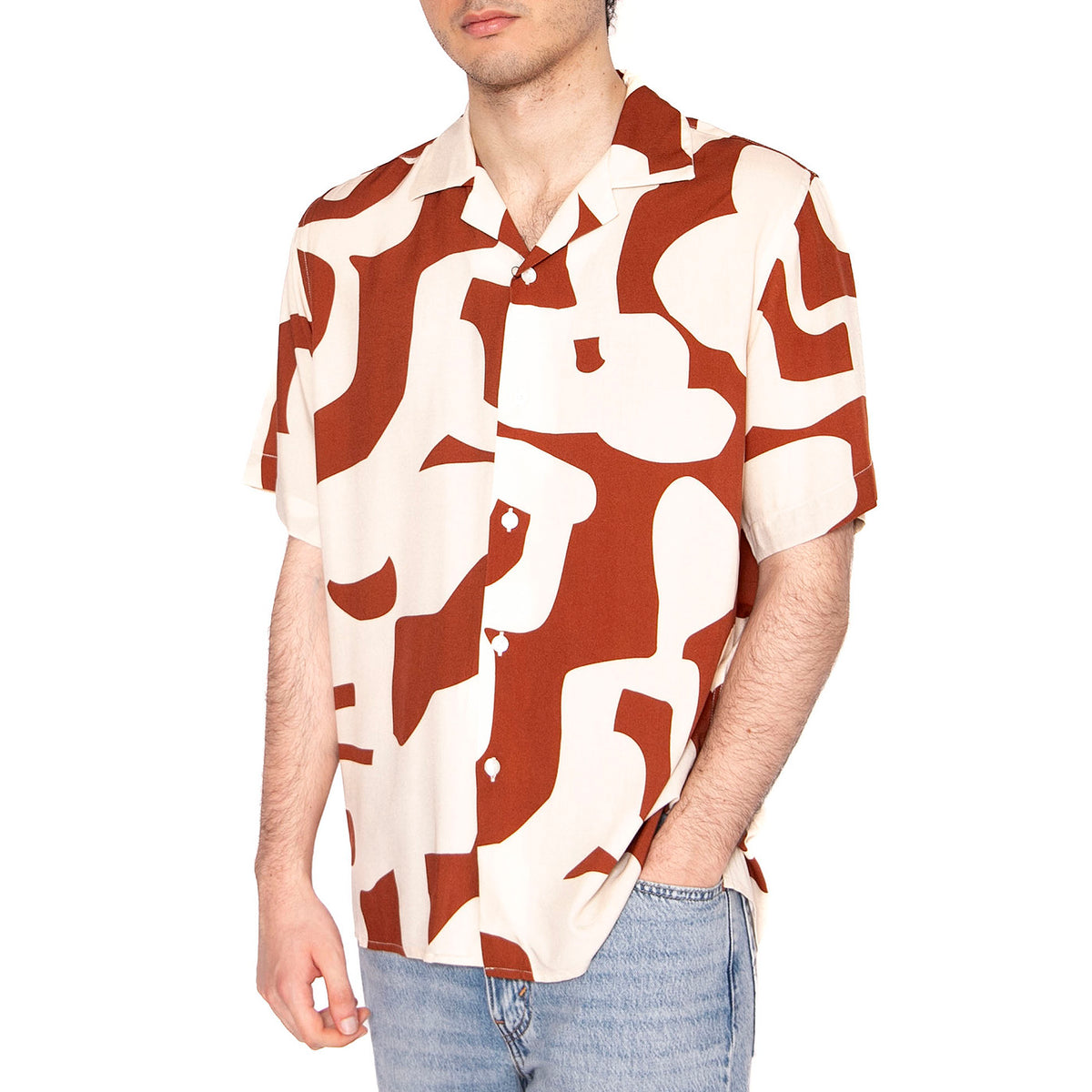 Russet Puzzlotec Viscose Shirt - Camicia Maniche Corte Uomo Multicolore 7005-46-7005-46 . OAS 