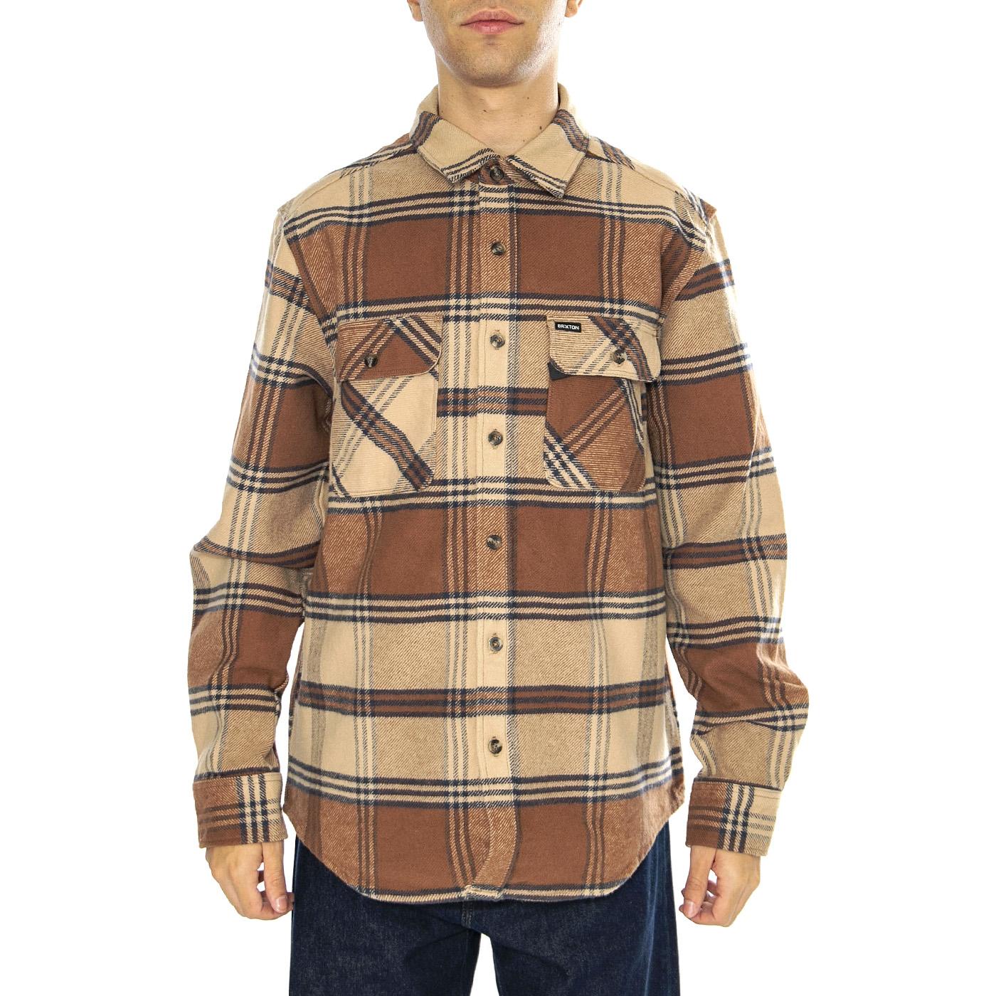 Bowery Heavy Weight L/S Flannel Sand / Bison - Camicia Uomo Multicolore 01297-SNDBS . BRIXTON 