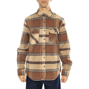 Bowery Heavy Weight L/S Flannel Sand / Bison - Camicia Uomo Multicolore 01297-SNDBS . BRIXTON 