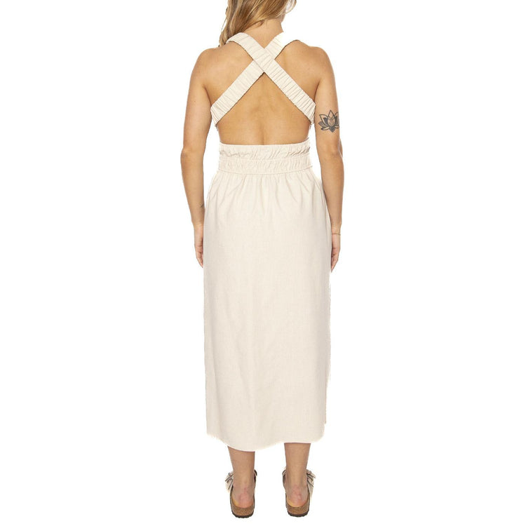 Vestido midi lino blanco - Abito Donna Beige 51W/11220  WILD PONY 