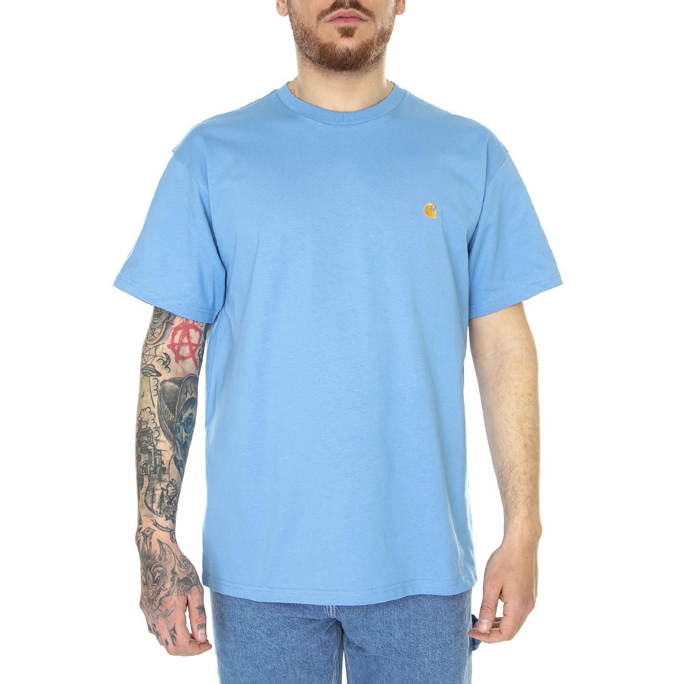 S/S Chase T-Shirt Piscine / Gold - Maglietta Girocollo Uomo Blu I026391-1GTXX  CARHARTT WIP 