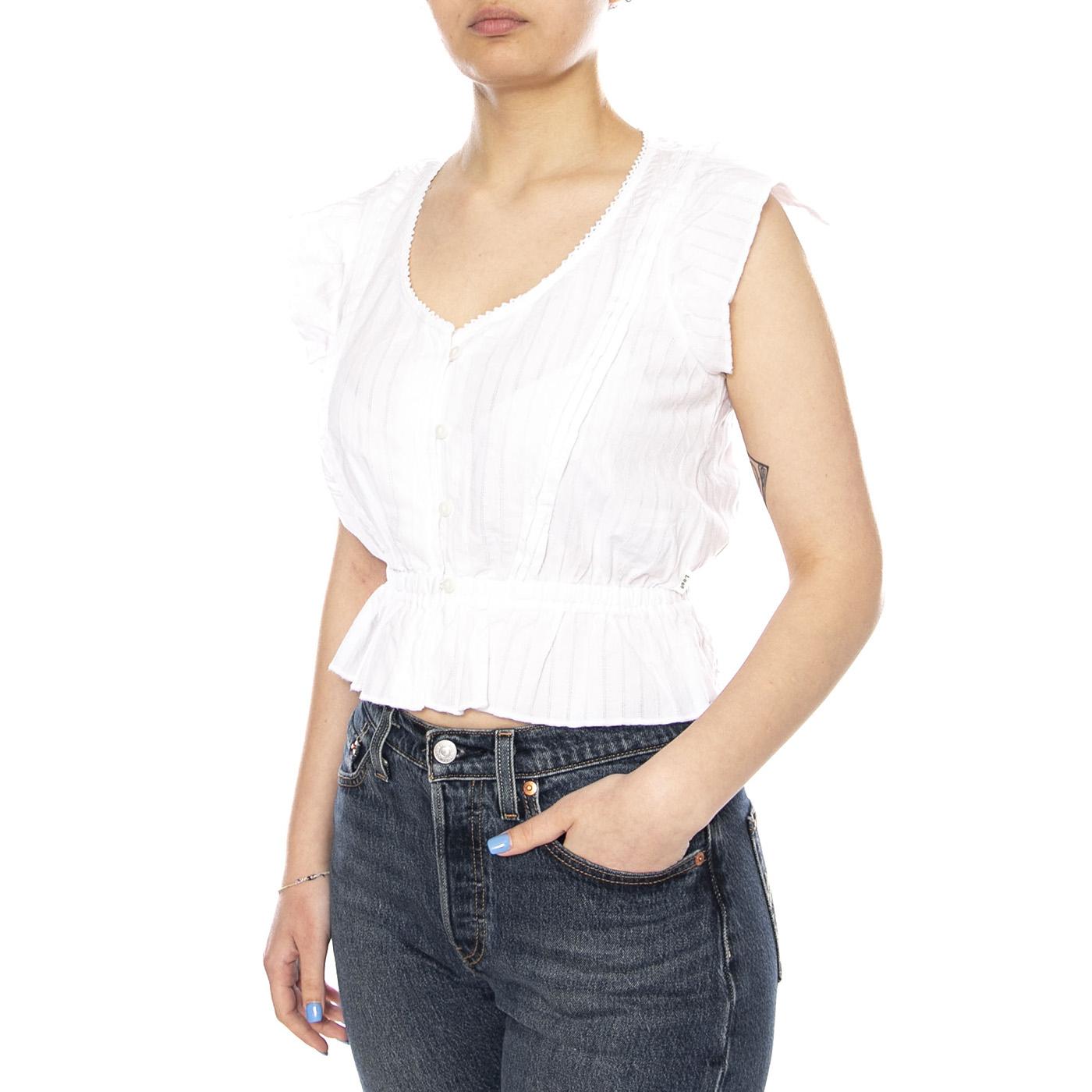 RUFFLE SLEEVE SHIRT BRIGHT WHITE - Top Donna Bianca 112376975 WHT LEE 