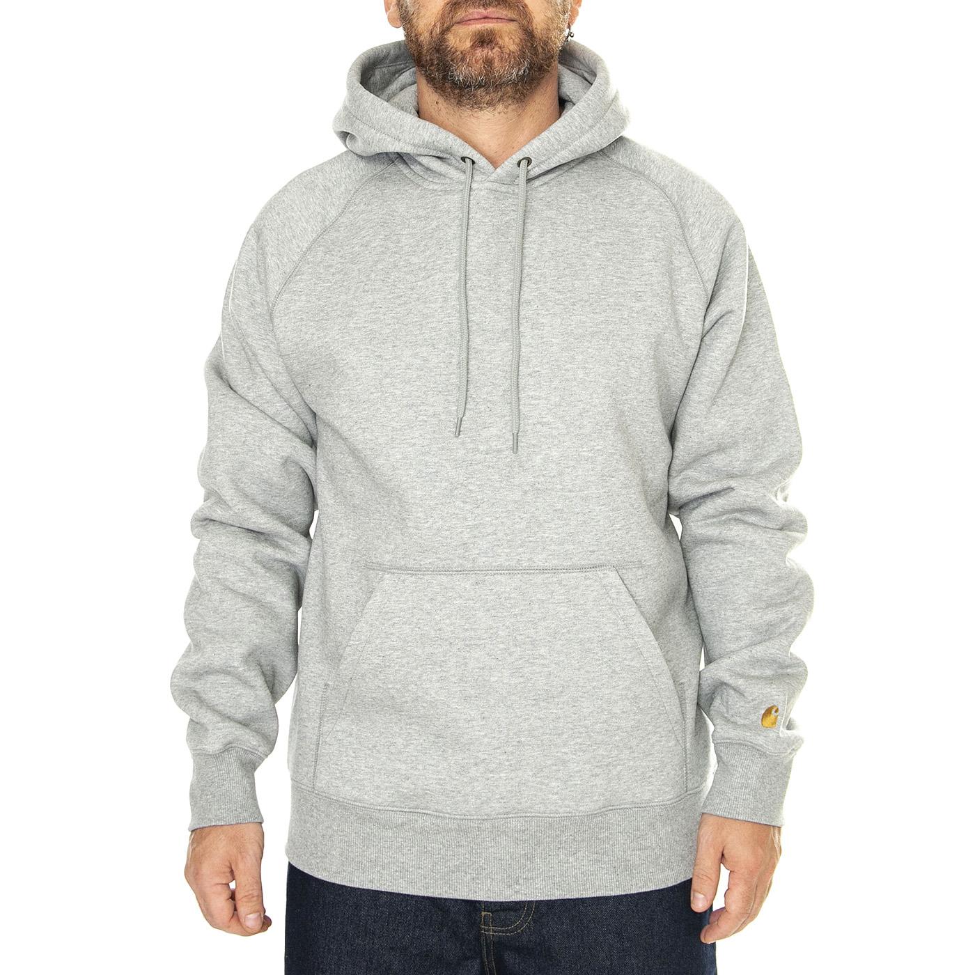 Hooded Chase Sweat Grey Heather / Gold - Felpa con Cappuccio Uomo Grigia I033661.00MXX . CARHARTT WIP 