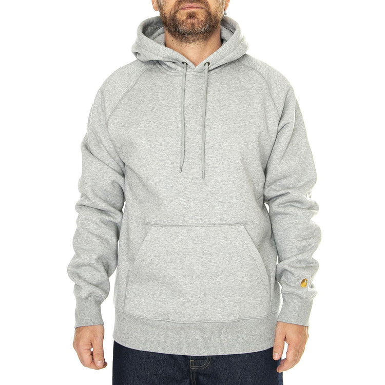 Hooded Chase Sweat Grey Heather / Gold - Felpa con Cappuccio Uomo Grigia I033661.00MXX . CARHARTT WIP 