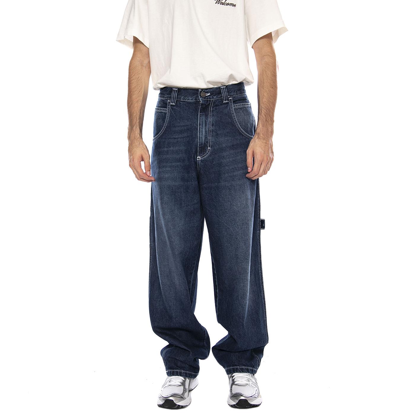 Baggy T. Denim Blue Lav Used Scuro - Pantaloni Denim Jeans Uomo Blu R.BIANCO-L-DNMB-091 . BLUESKIN 