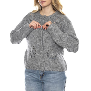 Knit Cardigan Donna Gray Crochet -- Cardigan Donna Grigio 53W/10710 Gray Crochet WILD PONY 