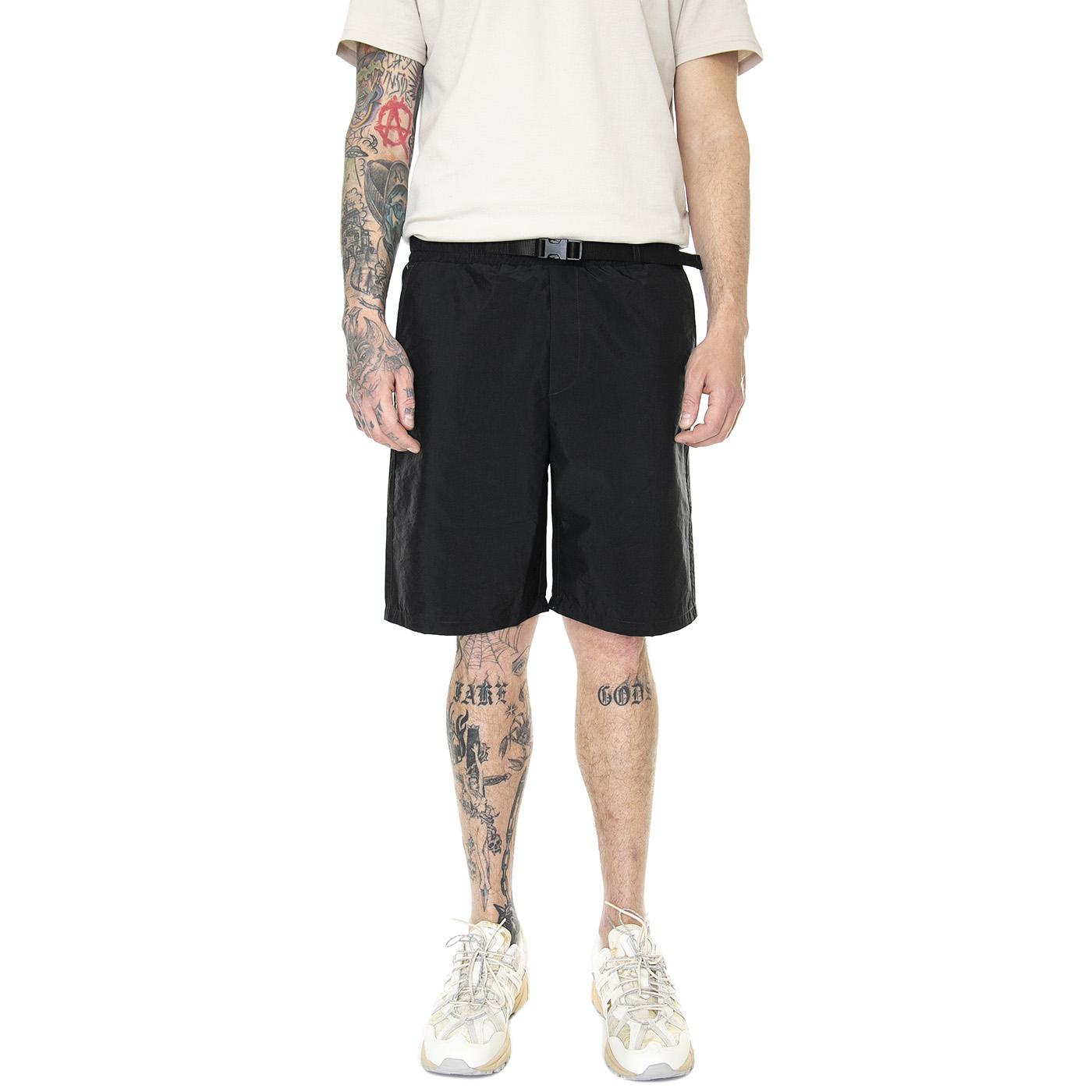 M' Workwear Belted Chino Shorts Black - Bermuda Uomo Neri 6080079-10158  CAT 