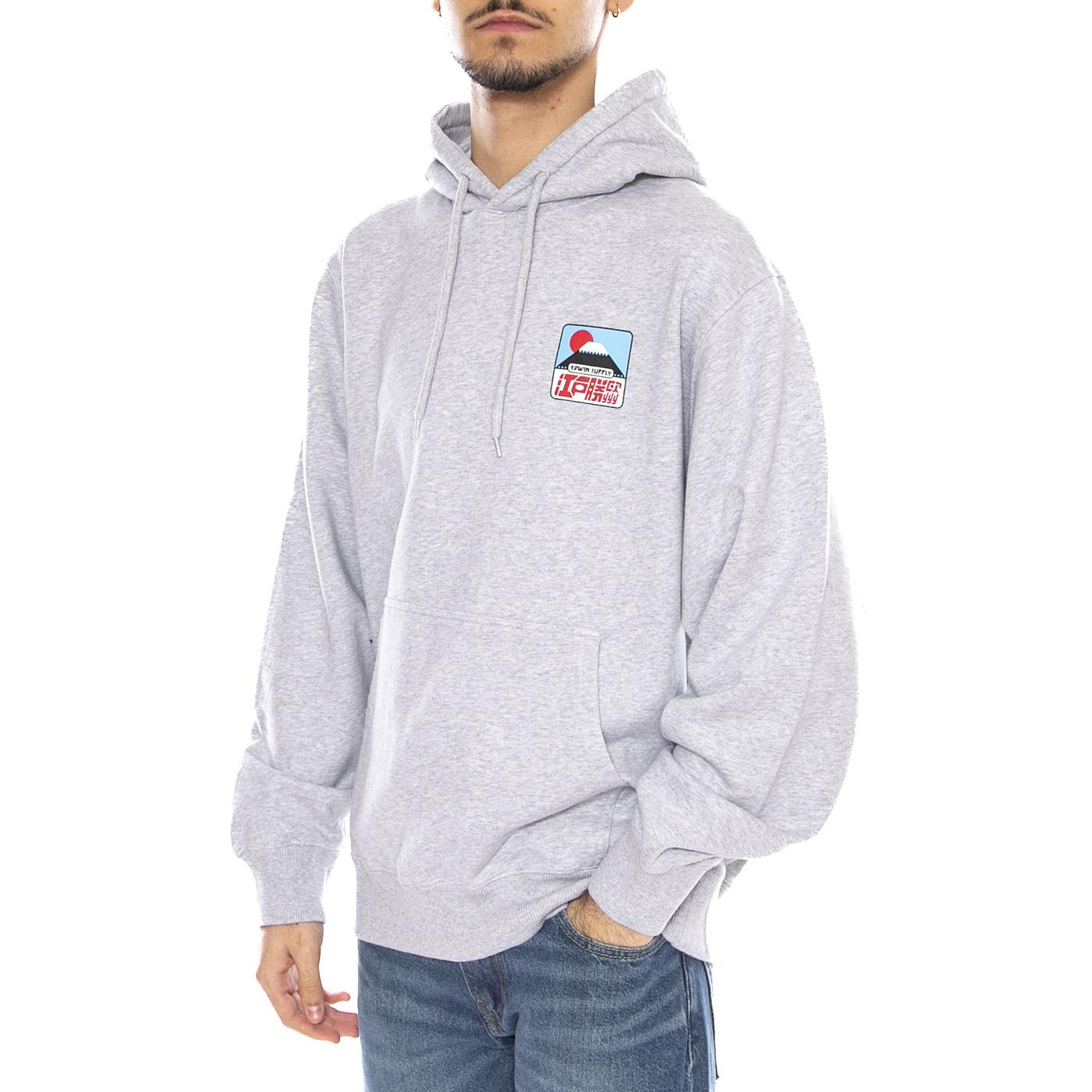 Sunset on Fuji San Hoodie Sweat Grey -- Felpa con Cappuccio Uomo Grigia I035804. DF.67 EDWIN 