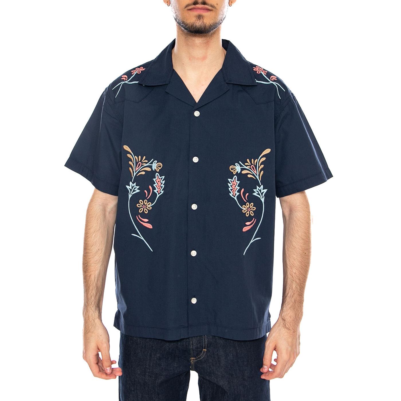 SS W Resort Shirt Navy Floral Blue - Camicia Maniche Corte Uomo Blu 112378101 BL WRANGLER 