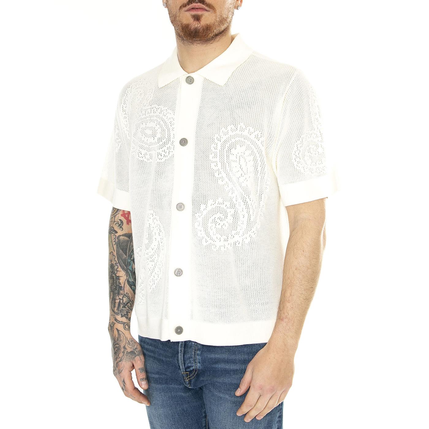 Tear Drop Open Knit Shirt Unbleached - Camicia Maniche Corte Uomo Bianca 151000080-UBL  OBEY 