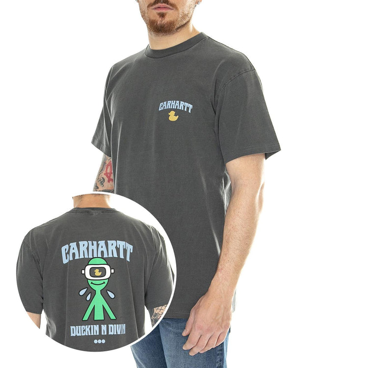 S/S Duckin' T-Shirt Black /garment dyed - Maglietta Girocollo Uomo Nera I033171.89GD  CARHARTT WIP 