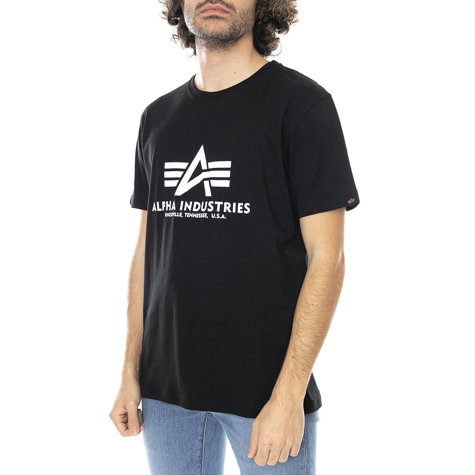 Basic T-Shirt - Black - Maglietta Girocollo Uomo Nera 2743  ALPHA INDUSTRIES 