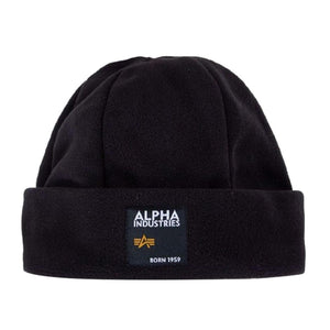 Label Fleece Beanie Black - Cappellino a Cuffia Nero 118937-03  ALPHA INDUSTRIES 