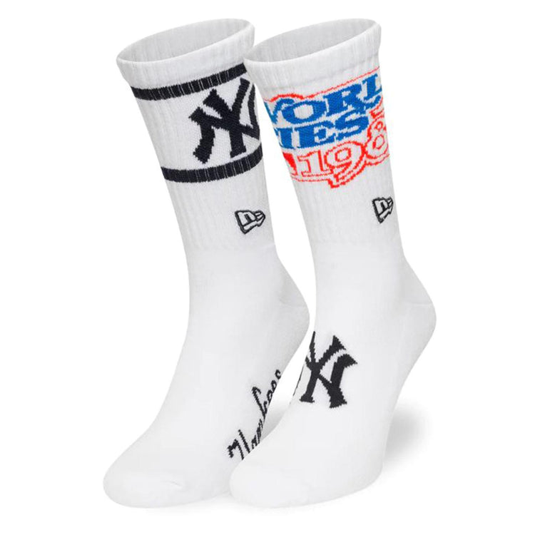 MLB World Series Crew Socks 2PK New York Yankees - Confezione da Due Paia di Calzini Bianchi con Logo 60684239 WHT NEW ERA 