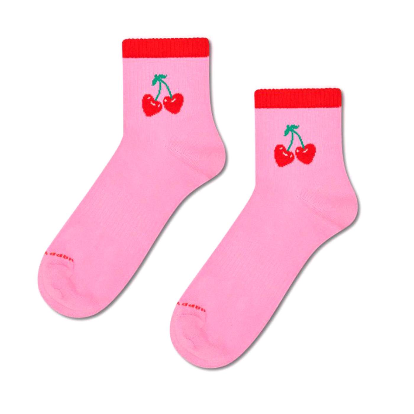 Cherry Mini Crew Sneaker Sock Dark Pink - Calzini Rosa P005642 DPK HAPPY SOCKS 