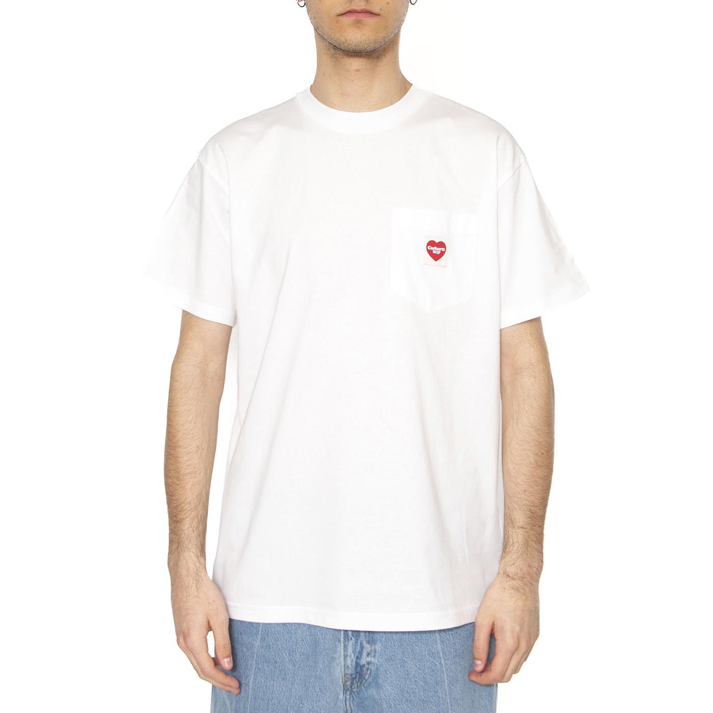 S/S Pocket Heart T-Shirt White / Red - Maglietta Girocollo Uomo Bianca I032128.1WZXX . CARHARTT WIP 
