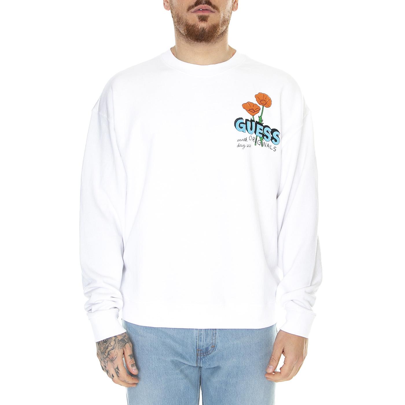 Go Earth Day Floral Crewneck Pure White - Felpa Girocollo Uomo Bianca M3GQ05KBQO2-G011  GUESS ORIGINALS 
