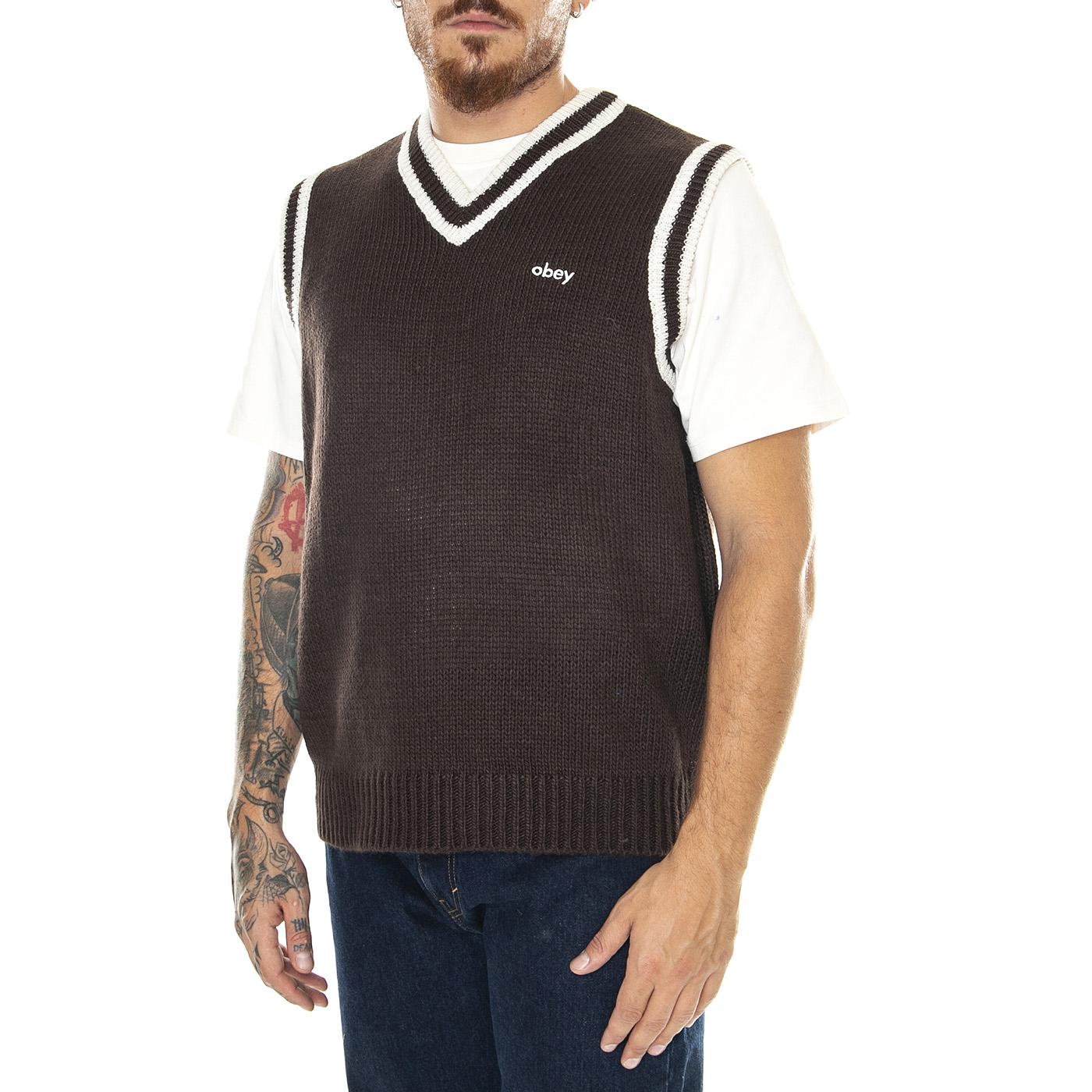 M' Obey Alden Sweater Vest Jave Brown / Multi - Gilet Uomo Marrone 151000070-JVA  OBEY 