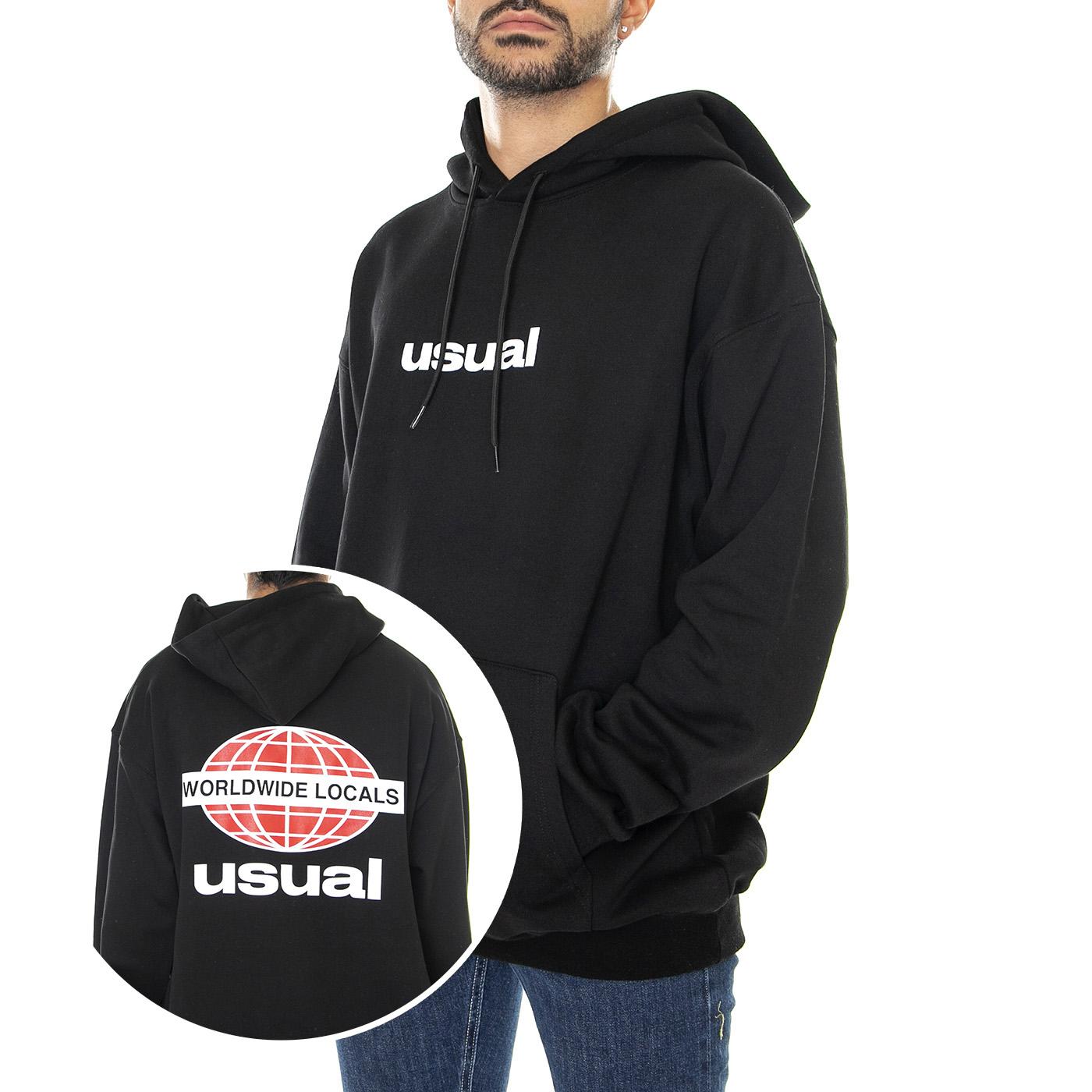 Worldwide Locals Hoodie Black - Felpa con Cappuccio Uomo Nera W22H_WWL_BLK  USUAL 